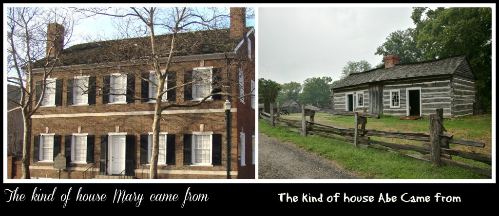 Opposites since birth! (Todd house, built when she was in school; reproduction of Lincoln log house)