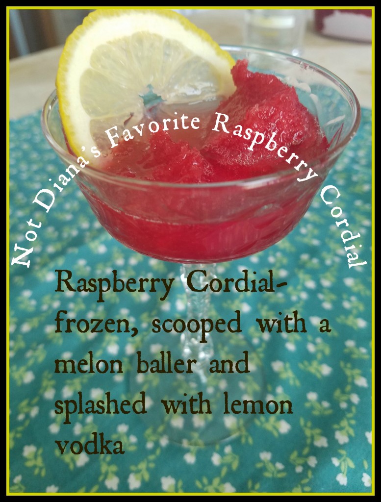 Susan made Diana Barry's Favourite Raspberry Cordial from the Anne of Green Gables Cookbook---then she messed with the recipe so that it only had the vaguest resemblance to the original.